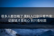 很多人都忽略了 黑料入口别只看热度：证据链才是核心 别只看标题