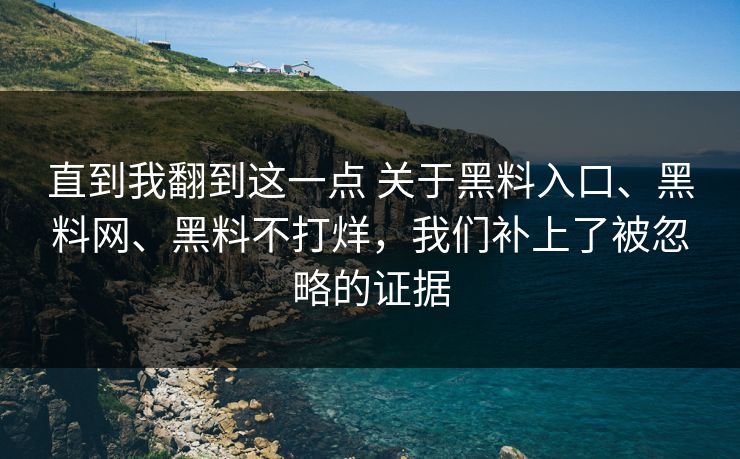 直到我翻到这一点 关于黑料入口、黑料网、黑料不打烊，我们补上了被忽略的证据