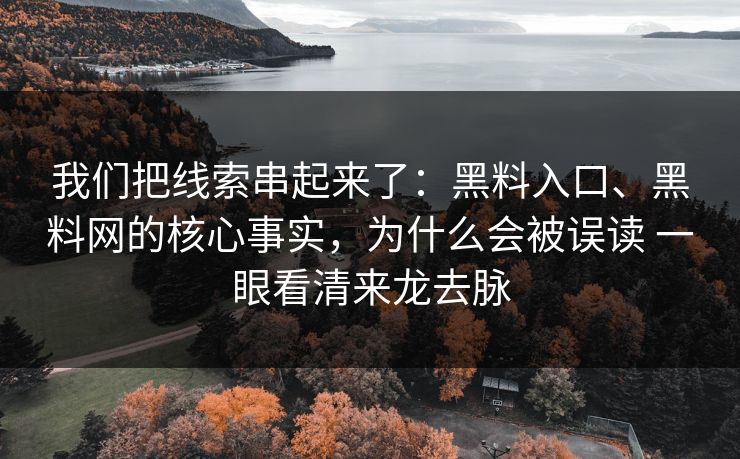 我们把线索串起来了：黑料入口、黑料网的核心事实，为什么会被误读 一眼看清来龙去脉