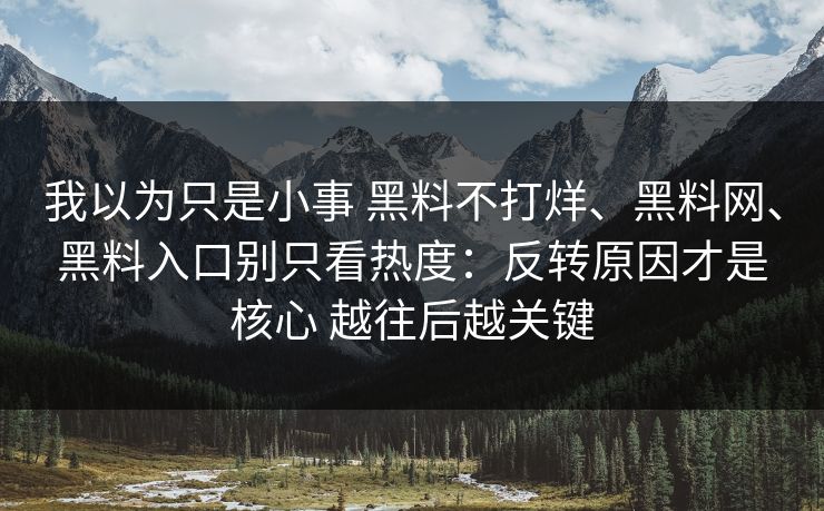 我以为只是小事 黑料不打烊、黑料网、黑料入口别只看热度：反转原因才是核心 越往后越关键