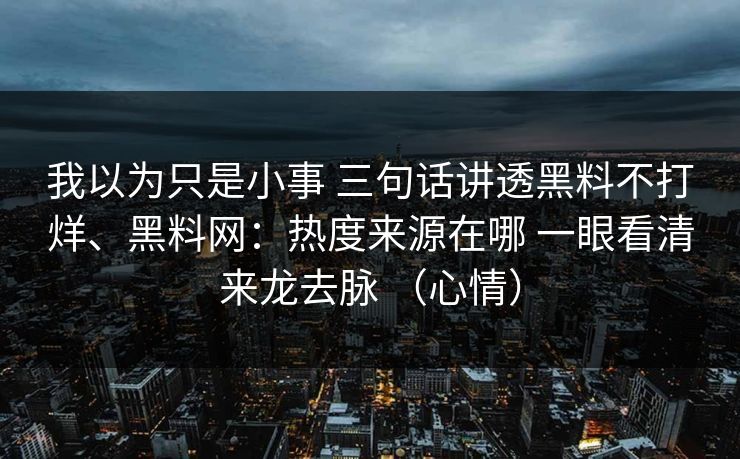 我以为只是小事 三句话讲透黑料不打烊、黑料网：热度来源在哪 一眼看清来龙去脉 （心情）